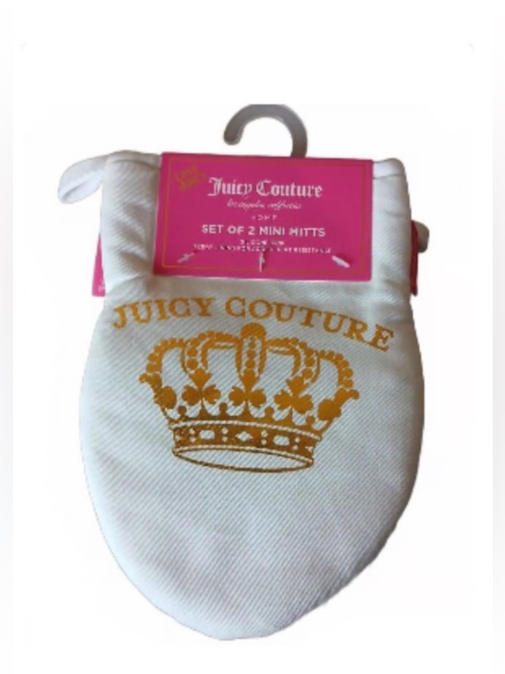 Juicy Couture White Mini Mitts with Gold Crown Logo Silicone Grip
